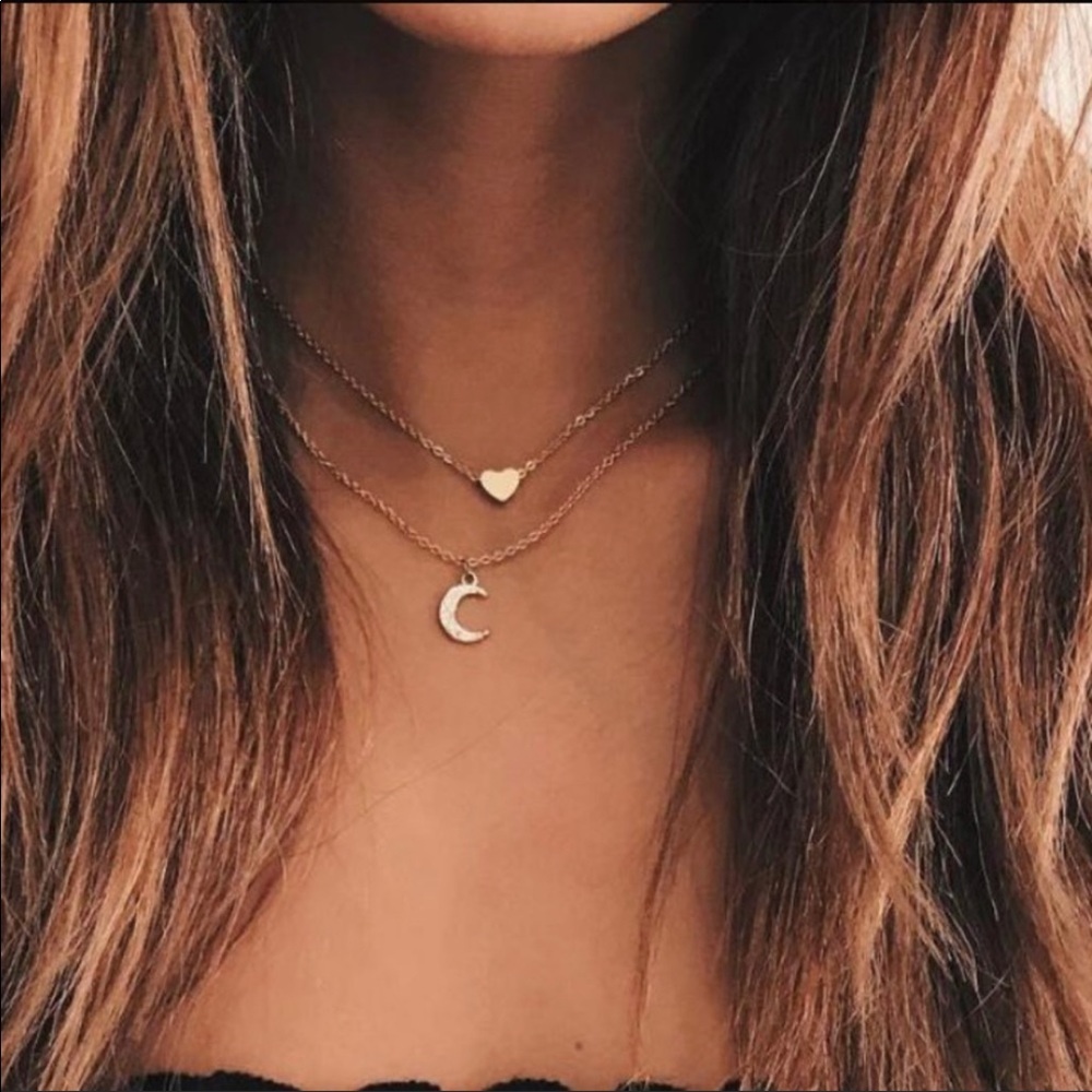 Boho Moon and Heart Necklace